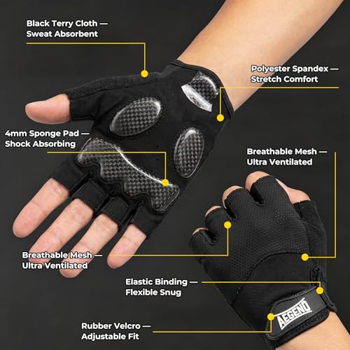 Aegend Half-Finger Cycling Gloves, Anti-Slip Shock-Absorbing Padded Palm, Breathable Mesh for Biking, Fitness and Outdoor Activities (Black) - size: Large
