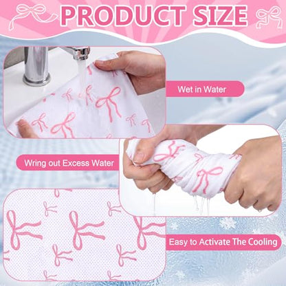 Honoson 20 Pack Pink Bow Cooling Towels Bulk, 40" x 12" Microfiber Cooling Towels for Neck and Face, Cold Towel for Hot Weather, Sports Teams, Soccer, Softball, Gym, Yoga