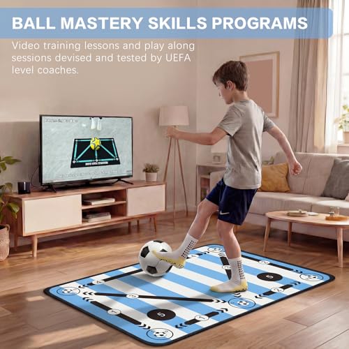 2F22E Soccer Training Mat for Kids & Youth, Non-Slip Silent Footwork Training Equipment with Soccer Bounce Trainer & Socks, Ball Mastery Skills Mat with Instructional Video for Indoor Practice