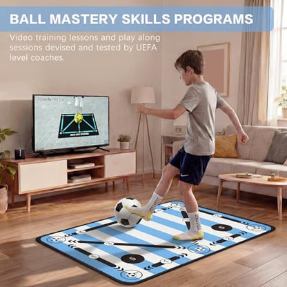 2F22E Soccer Training Mat for Kids & Youth, Non-Slip Silent Footwork Training Equipment with Soccer Bounce Trainer & Socks, Ball Mastery Skills Mat with Instructional Video for Indoor Practice