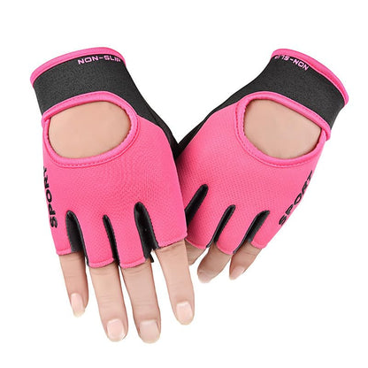 Men Women Workout Gloves Fingerless Weightlifting Anti-Slip Breathable Gym Exercise Gloves for Training Cycling Sports - color: Pink