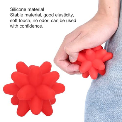 Foot Massage Ball, Soft Spiky Massage Ball, Safe Silicone Spiky Ball for Back, Feet, Waist, Fitness Deep Relaxation, Trigger Massage Point, 3.1in x 3.1in (Red)