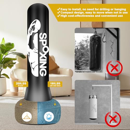 Heavy Punching Bag with Stand Adults Teens,70" Free Standing Boxing Bags,Kickboxing Training Equipment Bags for Beginners Kickboxing Training MMA Muay Thai Fitness Office Home Gym