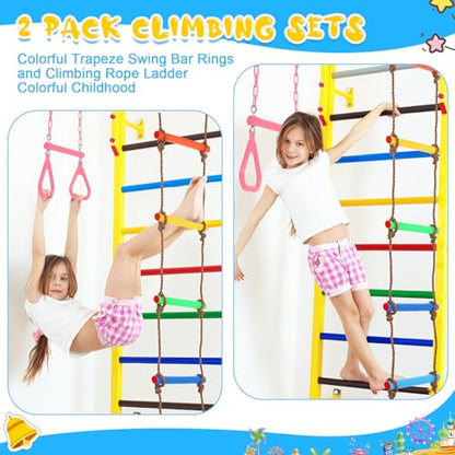 2 Pack Gym Swing Sets 48'' Trapeze Swing Bar Monkey Bar Heavy Duty Chain with Locking 6.8ft Climbing Rope Ladder Climbing Game for Accessories Tree House Playground Outdoor Play (Pink) - color: Pink