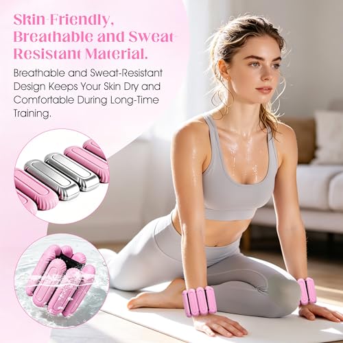 Wrist Weights for Women & Men, 2lb Silicone Wrist Ankle Weights - color: Pink