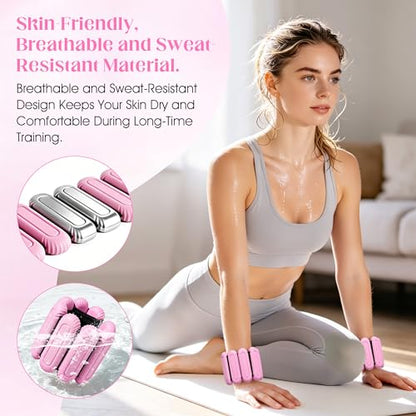 Wrist Weights for Women & Men, 2lb Silicone Wrist Ankle Weights - color: Pink