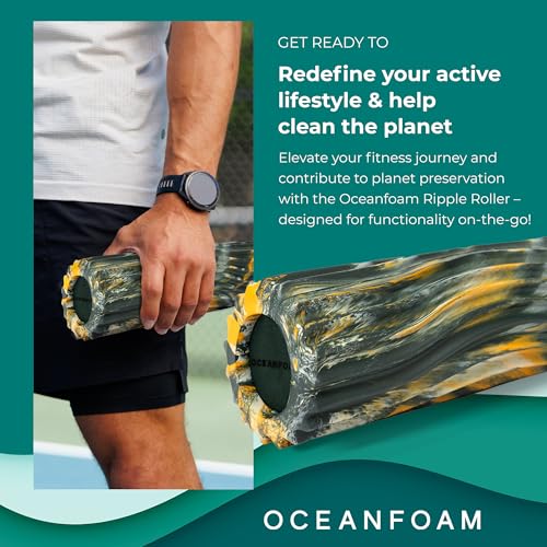 Ripple Travel Foam Roller (11" x 3.35") Firm Mini Foam Roller for Physical Therapy, Deep Tissue Massage, Back Pain - High Density, Wave Textured - Yoga (Hunter, Gold & Natural Marbled) - color: Hunter, Gold & Natural Marbled