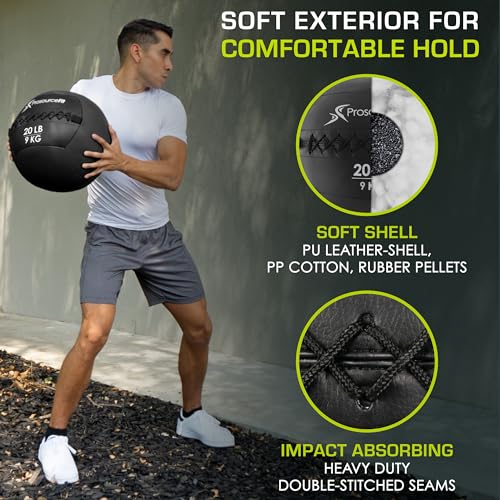 ProSource Soft Medicine Balls for CrossFit Wall Ball and Full Body Dynamic Exercises, Color-Coded Weights: 6, 8, 10, 14, 20, 25 lb. - color: Black 20 LB