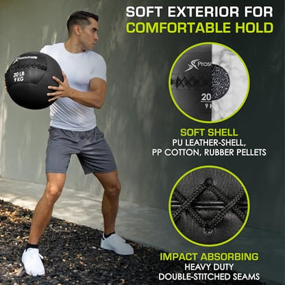 ProSource Soft Medicine Balls for CrossFit Wall Ball and Full Body Dynamic Exercises, Color-Coded Weights: 6, 8, 10, 14, 20, 25 lb. - color: Black 20 LB