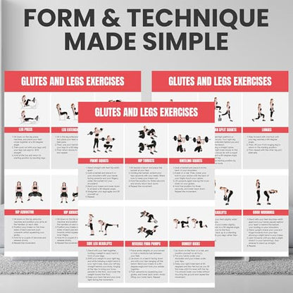 Full Body Workout Poster for Home Gym – Exercise Chart for Glutes, Legs, Back & Abs – Strength Training Guide with Squats, Lunges, Deadlifts, Core Exercises – Bodyweight & Dumbbell Training Guide