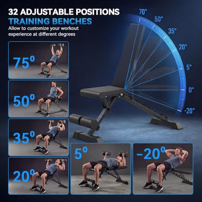 Strength Weight Bench 32 Adjustable Positions Training Benches - Heavy Duty Home Gym Equipment with 1300 LBS Weight Capacity Durable Steel Construction Incline Decline Bench for Full Body Workout - color: Black-s