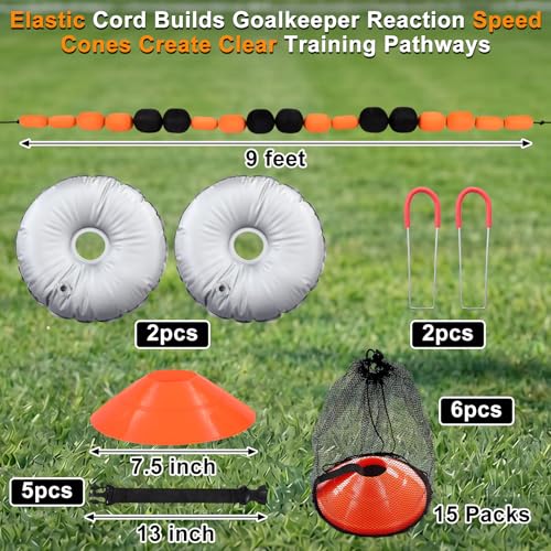 Outus 9 ft Soccer Goalkeeper Deflection Equipment Goalkeeper Training Equipment Single Line Deflector Multi Refraction Angles for Reflex & Agility Training with 15 Soccer Cones & 2 Water Weight Bags