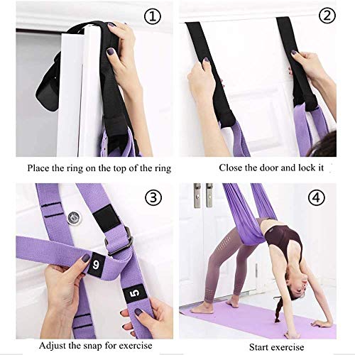 Yoga Stretching Strap, Adjustable Height Leg Stretcher Waist Back Stretch Band Aerial Yoga, Anti-gravity Inversion Exercises Door Flexibility Tensile Trainer for Rehab Pilates Dance Splits (Purple)