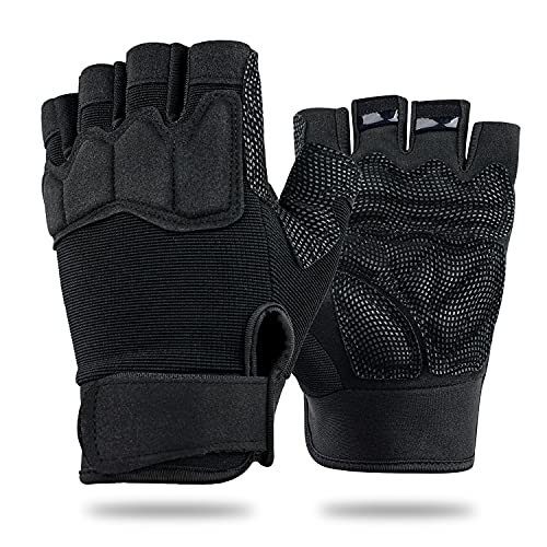 FIORETTO Fingerless Gloves for Men, Breathable Grip Palm Gloves for Motorcycle Riding, Driving, Cycling, Exercise, Workout, Climbing, Hiking and Outdoor Activities M210603 - color: Black, size: Large