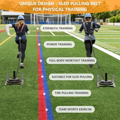 Sled Pulling Belt Set, Adjustable Waist Strap with Pulling Rope - size: 9.8ft