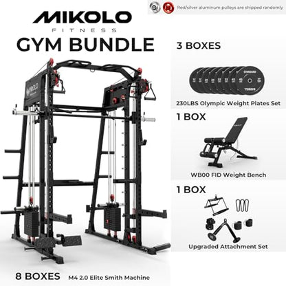 Mikolo M4 2.0 Smith Machine, All-in-One Home Gym Power Cage with LAT Pulldown & Cable Crossover, Squat Rack for Full Body Workouts