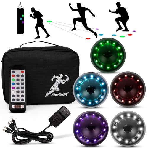 Reflexx RLT 2.1 Reaction Training Lights – Improve Reaction Time, Coordination & Focus – Adjustable Speed, Random Mode, Brightness & Sound Control – for Fitness, Rehab, Seniors & Athletes - style: Set of 1