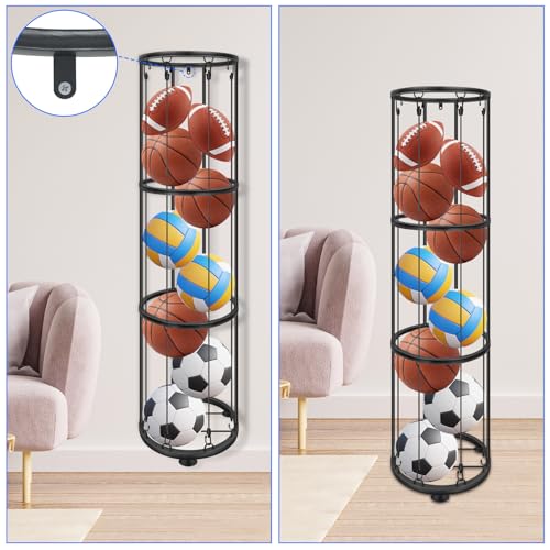3 Layer Vertical Wall Mount Ball Storage Rack, Garage Basketball Holder