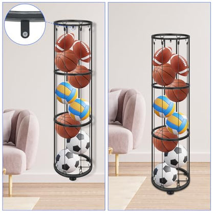 3 Layer Vertical Wall Mount Ball Storage Rack, Garage Basketball Holder