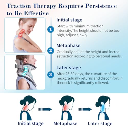 Cervical Traction Device, Neck Stretcher for Cervical Pain Relief, Air Pump Neck Brace with 3 Power Traction and 8 Airbag Support, Neck Decompression and Neck Tension Relief