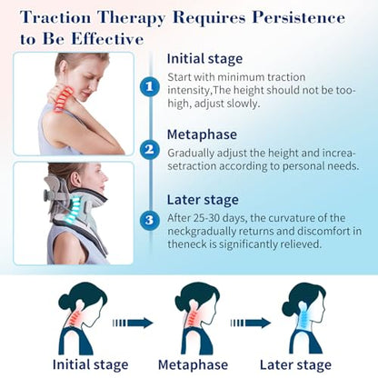 Cervical Traction Device, Neck Stretcher for Cervical Pain Relief, Air Pump Neck Brace with 3 Power Traction and 8 Airbag Support, Neck Decompression and Neck Tension Relief