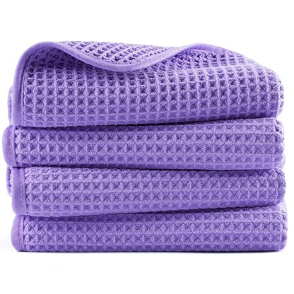 POLYTE 430 GSM Poly Blend Microfiber Quick Dry Waffle Hand Towel, 16x30 in - color: Purple