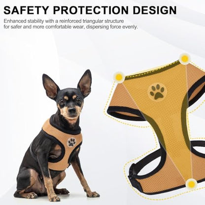 BINGPET Small Dog Harness, No Pull Step-in Puppy Pet Vest, Beige - color: Beige, size: S (NECK: 12", CHEST: 14"-18")