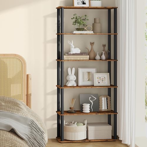 VASAGLE 6-Tier Shelf, Storage Shelves, Bookcase with Shelves, Living Room - color: Rustic Brown + Ink Black, size: 6 Tiers (23.6"W)
