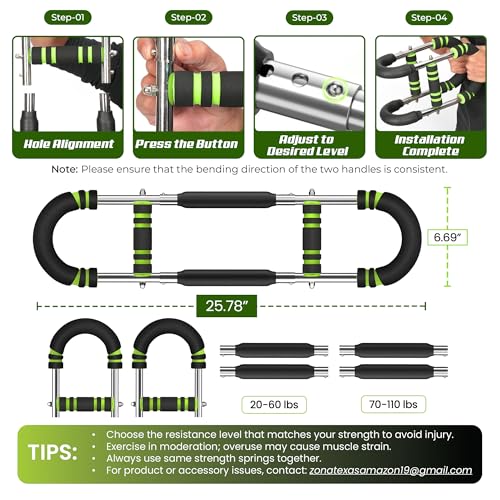 Twister Arm Trainer, Adjustable 12 Resistance Levels, 20-110 Lbs with 4-Springs, Twister Arm Workout Bar for Upper Body Exerciser and Chest Workout Equipment, Portable Home Gym Chest Trainer