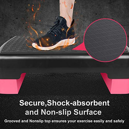 Height-Adjustable 4"-6" Step Aerobics Platform Fitness Equipment Stepper Trainer Exercise Step Platform with 2 Riser