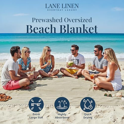 LANE LINEN Beach Blanket Sand Free, Quick Dry & Turkish Beach Towel - Beige - color: 02: Beige, size: Beach Blanket (82" x 82")