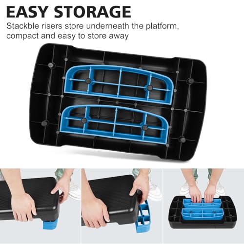 18'' Adjustable Aerobic Step Platform, Adjustable Fitness 4-6in Exercise Stepper Workout with 2 Risers, Aerobics Stepper Workout Stepper for Home Gym Cardio Strength & Training