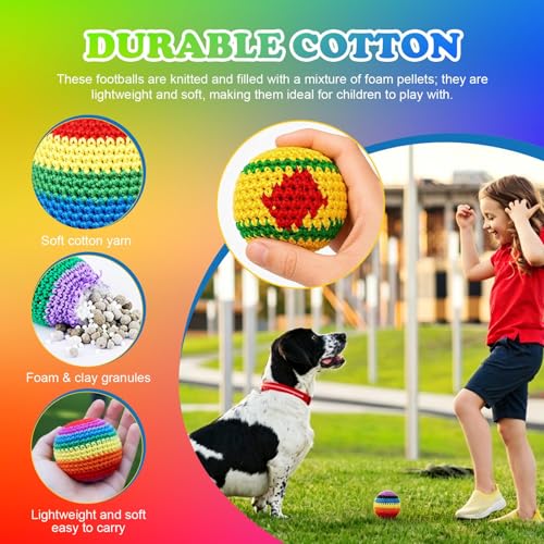 6Pcs Handmade Knitted Footbag, Colorful Crochet Footbag Sacks, 2026 Upgraded Footbags Knitted, Soft Pellet Filled Sack for Skill Training, Random Color and Style Sent