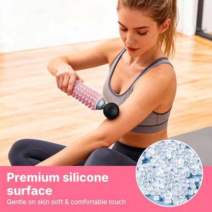 Mini Electric Massage Roller 4 Speeds Vibrating Massage Ball, 2-in-1 Portable Muscle Massager Gun & Roller for Muscle Relief, Detachable Heads, Rechargeable, For Fitness, Office, Travel (Pink)