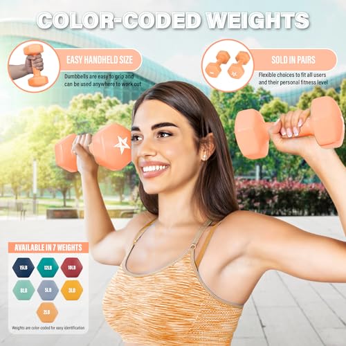 Yes4All Vinyl Hexagon Dumbbell - Dumbbells Set of 2 Hand Weights for Home Gym & Strength Training (2-15 lbs Weight Options) - color: A. 2 lbs - Peach Puzz - Pair