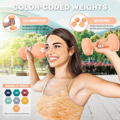 Yes4All Vinyl Hexagon Dumbbell - Dumbbells Set of 2 Hand Weights for Home Gym & Strength Training (2-15 lbs Weight Options) - color: A. 2 lbs - Peach Puzz - Pair