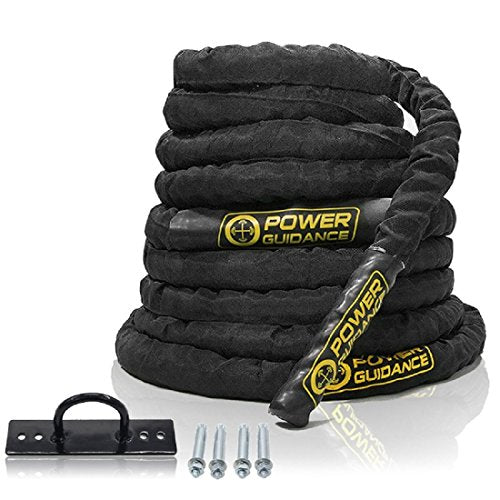 POWER GUIDANCE Battle Rope, 1.5/2 Inch Diameter Poly Dacron 30, 40, 50Ft Length Exercise Equipment for Home Gym & Outdoor Workout, Battle Rope Anchor Included… - size: 1.5 Inch * 30 FT