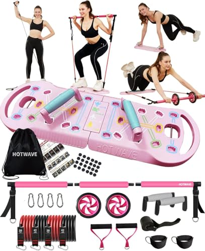 HOTWAVE Push Up Board, Portable PushUp Board, Foldable 20 in 1 Push Up Bar - color: Pink