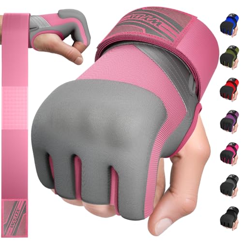 WYOX Neoprene Gel Boxing Hand Wraps Inner Gloves for Men & Women – 80cm/31in Quick Wrist Strap, Padded Knuckle Protection, Fingerless MMA Muay Thai Kickboxing Wraps for Training & Martial Arts - color: Grink, size: L/XL (8-9.5 inch)