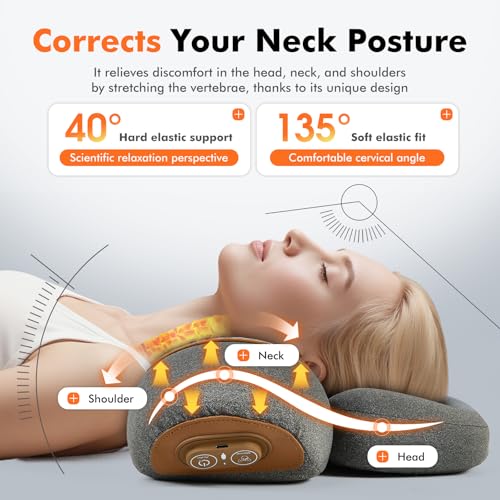 3-in-1 Neck Massager Pillow with Heating & Cervical Traction, Ergonomic Cervical Pillow for Neck Back Shoulder Pain Relief, Rechargeable Neck Pillow (Dark Gray) - color: Dark Gray