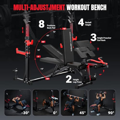 YOLEO 880-1980Lbs Standard/Olympic Weight Bench with Rack, Foldable Bench Press Set Home Gym Strength Series for Beginner/immediate/Advanced Fullbody Workout