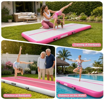 AWSUM Inflatable Gymnastics Mat, Tumble Track Air Mats with Pump - color: Pink/Pink, size: 16ft*3.3ft*4in(5*1*0.1M)
