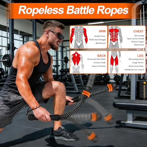 Ropeless Battle Ropes,Weighted Cordless Battle Ropes for Home Gym, Portable Full Body HIIT Cardio & Arm Strength Training, Low-Impact Fitness Exercise Heavy Gear for Men & Women