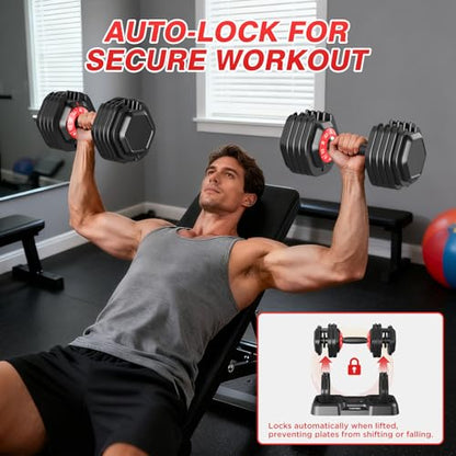 Adjustable Dumbbells Set, All in One Free Weights Dumbbells Set, 25/55/52.5lbs Weights Set with Anti-Slip Handle, 1 Sec Adjust Exercise & Fitness Equipment for Home Gym Strength Training