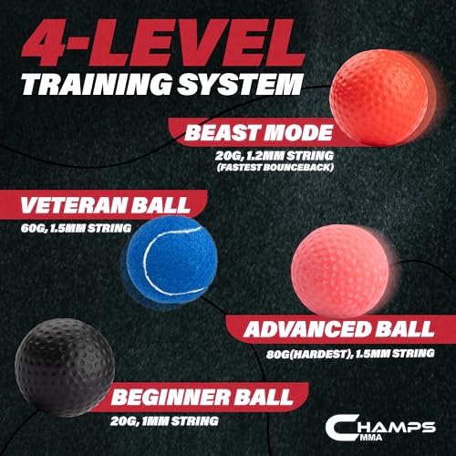 Boxing Reflex Ball Bundle with Punch Counter App | 4 Weighted Balls + 2-Headband Reflex Ball Set | Improve Speed, Agility & Hand-Eye Coordination | Boxing Equipment & MMA Training Gear