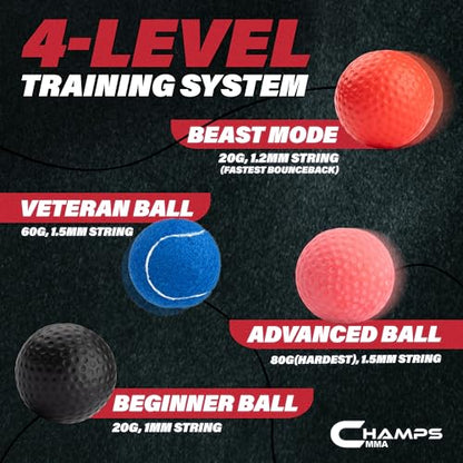 Boxing Reflex Ball Bundle with Punch Counter App | 4 Weighted Balls + 2-Headband Reflex Ball Set | Improve Speed, Agility & Hand-Eye Coordination | Boxing Equipment & MMA Training Gear