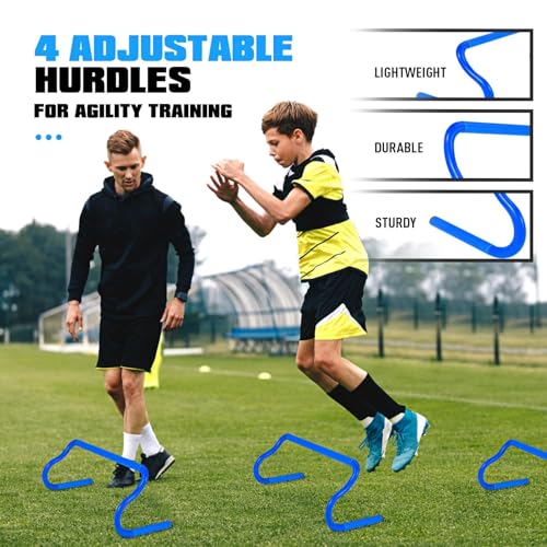 Agility Training Equipment, Soccer Training Equipment, Agility Speed Training Set for Kid Youth Adult, 20FT Agility Ladder, 4 Hurdles,12 Soccer Cones, Jump Rope, Running Parachute, Drill Charts