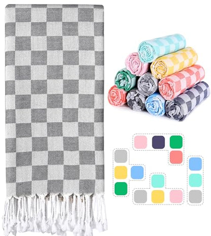Checkered Plaid Turkish Bath Towel Beach Blanket Bathroom Essentials Swim Poolside Pool Accessories Swim Must Haves Hot Tub Spa Gadgets Adult Women Large Towel College Dorm Girl Student Things Stuff - color: 1pcs Grey