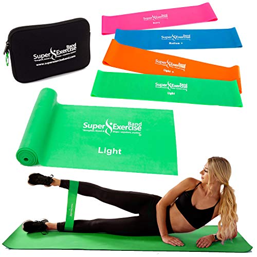USA 14" x 3" Extra Long Latex Free Mini Loop and Flat Resistance Band 5 Set. in Light, Medium or Heavy Strength. Includes an Exclusive iPhone App, E-Book, and Carry Bag. - color: a. LIGHT STRENGTH GREEN Set