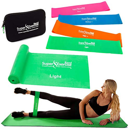 USA 14" x 3" Extra Long Latex Free Mini Loop and Flat Resistance Band 5 Set. in Light, Medium or Heavy Strength. Includes an Exclusive iPhone App, E-Book, and Carry Bag. - color: a. LIGHT STRENGTH GREEN Set